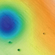 Imagen de Sonar que muestra una de las depresiones en el fondo marino rodeada de otras menores.